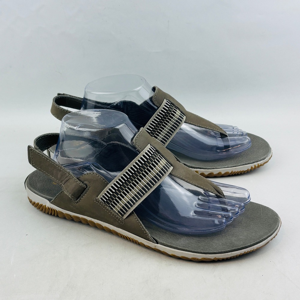 Sorel Out n About Plus Sandal Womens 11 Sage Green Leather Thong Slingback